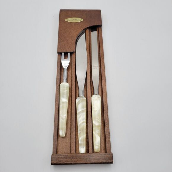 1960's TOWN & COUNTRY Carving Set  Mother of Pearl Fleetwood Set of 3 vintage - Picture 2 of 9